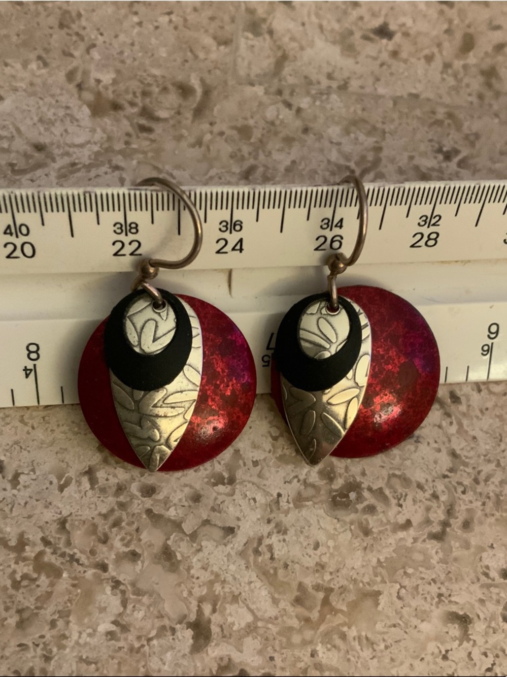 Red & Silver Layered Drop Earrings